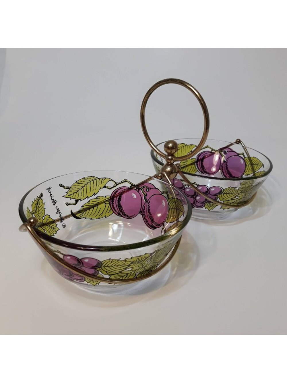 Georges Briard Caddy Set, Grape Plum Motif Glass Bowls